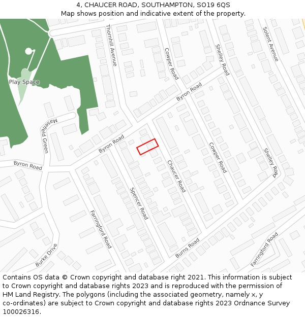 4, CHAUCER ROAD, SOUTHAMPTON, SO19 6QS: Location map and indicative extent of plot