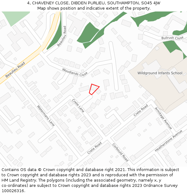 4, CHAVENEY CLOSE, DIBDEN PURLIEU, SOUTHAMPTON, SO45 4JW: Location map and indicative extent of plot