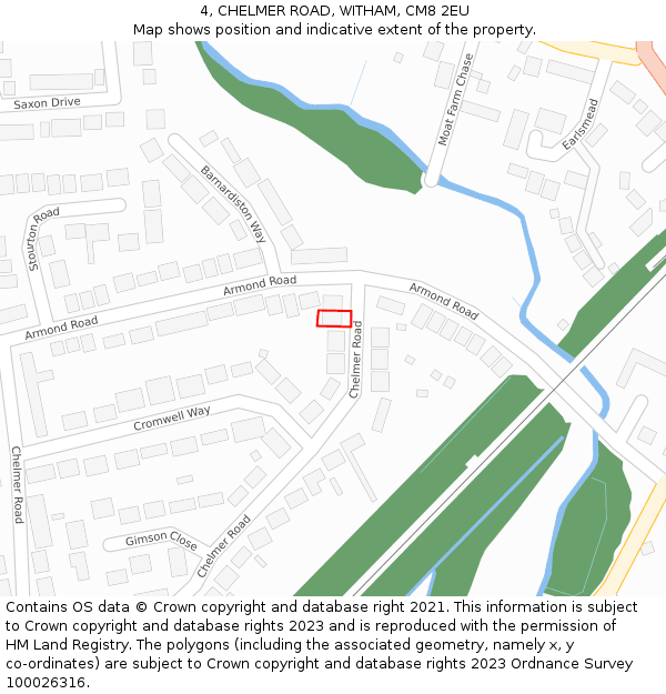 4, CHELMER ROAD, WITHAM, CM8 2EU: Location map and indicative extent of plot