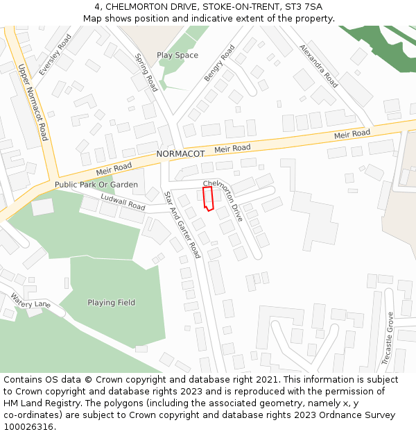 4, CHELMORTON DRIVE, STOKE-ON-TRENT, ST3 7SA: Location map and indicative extent of plot