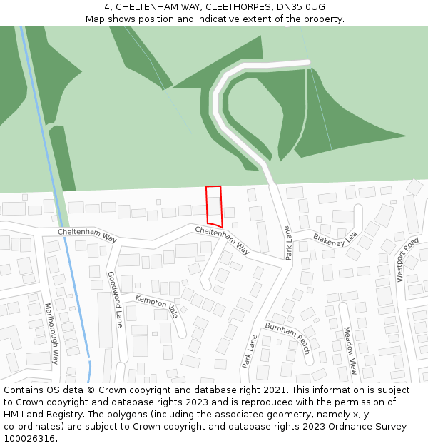 4, CHELTENHAM WAY, CLEETHORPES, DN35 0UG: Location map and indicative extent of plot