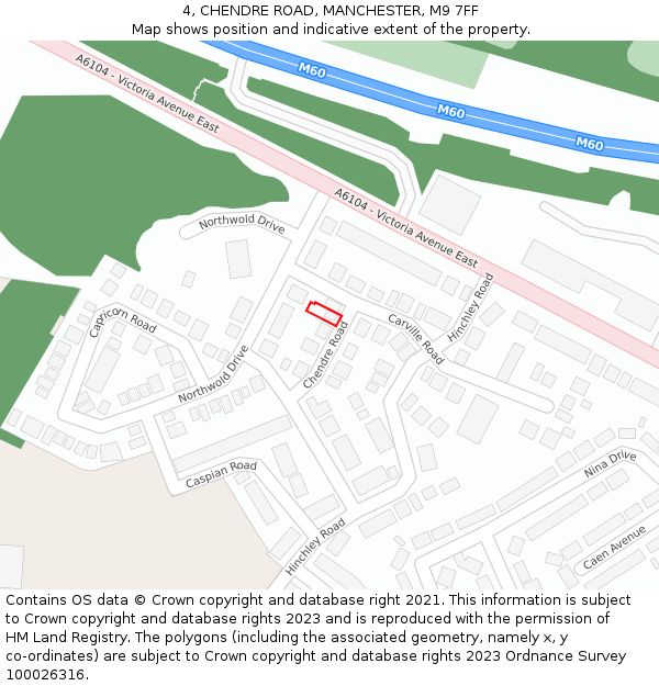 4, CHENDRE ROAD, MANCHESTER, M9 7FF: Location map and indicative extent of plot