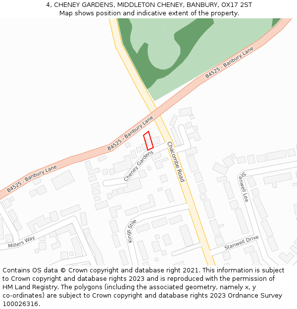 4, CHENEY GARDENS, MIDDLETON CHENEY, BANBURY, OX17 2ST: Location map and indicative extent of plot