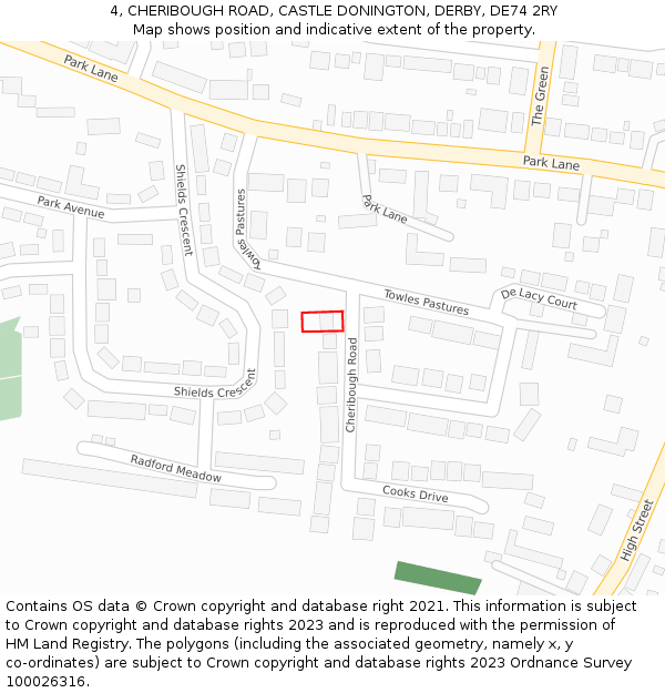 4, CHERIBOUGH ROAD, CASTLE DONINGTON, DERBY, DE74 2RY: Location map and indicative extent of plot