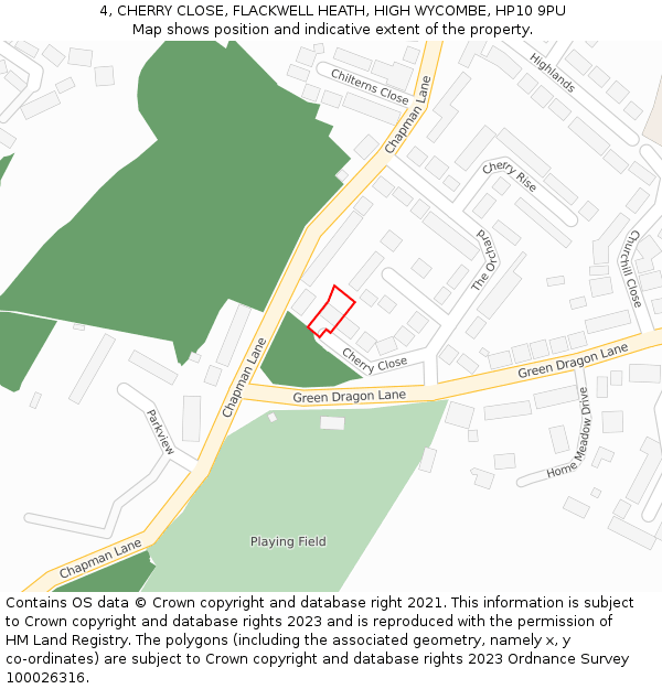 4, CHERRY CLOSE, FLACKWELL HEATH, HIGH WYCOMBE, HP10 9PU: Location map and indicative extent of plot