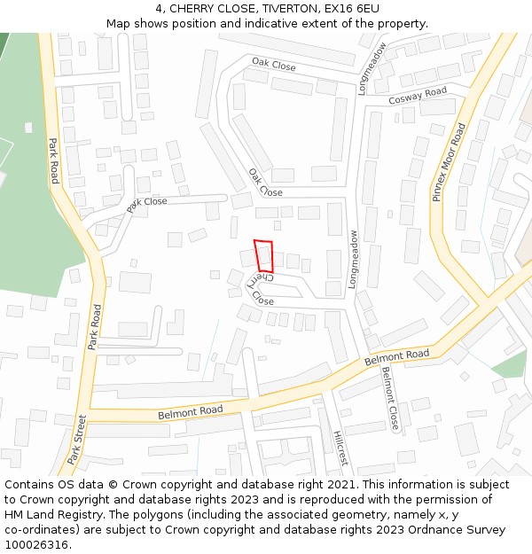 4, CHERRY CLOSE, TIVERTON, EX16 6EU: Location map and indicative extent of plot