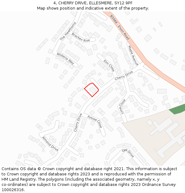 4, CHERRY DRIVE, ELLESMERE, SY12 9PF: Location map and indicative extent of plot