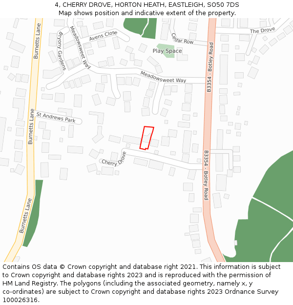 4, CHERRY DROVE, HORTON HEATH, EASTLEIGH, SO50 7DS: Location map and indicative extent of plot