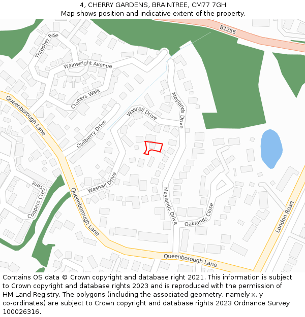 4, CHERRY GARDENS, BRAINTREE, CM77 7GH: Location map and indicative extent of plot