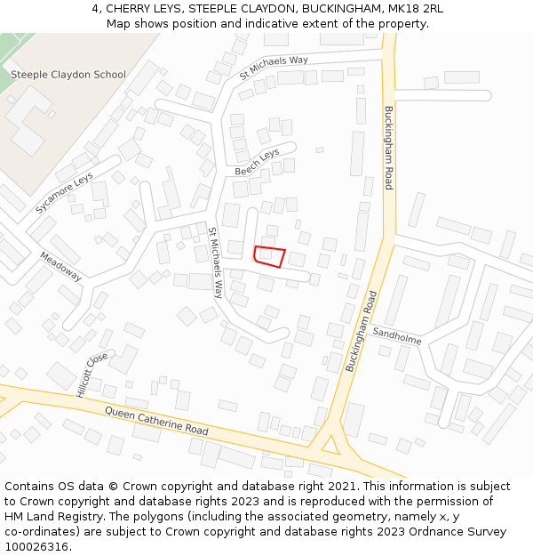 4, CHERRY LEYS, STEEPLE CLAYDON, BUCKINGHAM, MK18 2RL: Location map and indicative extent of plot