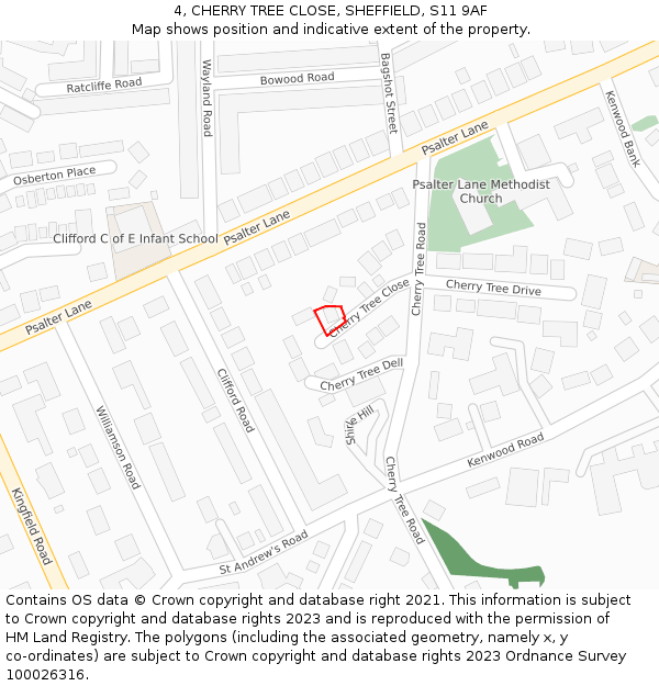 4, CHERRY TREE CLOSE, SHEFFIELD, S11 9AF: Location map and indicative extent of plot