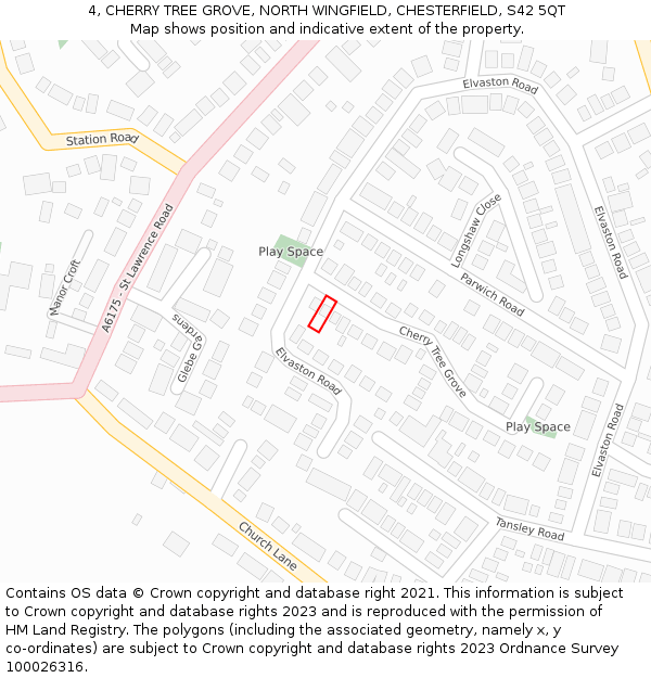 4, CHERRY TREE GROVE, NORTH WINGFIELD, CHESTERFIELD, S42 5QT: Location map and indicative extent of plot