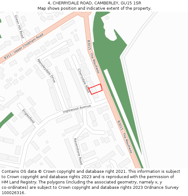 4, CHERRYDALE ROAD, CAMBERLEY, GU15 1SR: Location map and indicative extent of plot