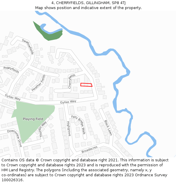 4, CHERRYFIELDS, GILLINGHAM, SP8 4TJ: Location map and indicative extent of plot