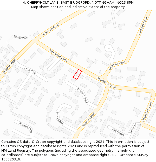 4, CHERRYHOLT LANE, EAST BRIDGFORD, NOTTINGHAM, NG13 8PN: Location map and indicative extent of plot