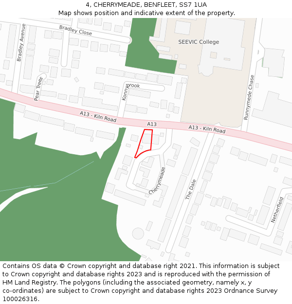 4, CHERRYMEADE, BENFLEET, SS7 1UA: Location map and indicative extent of plot