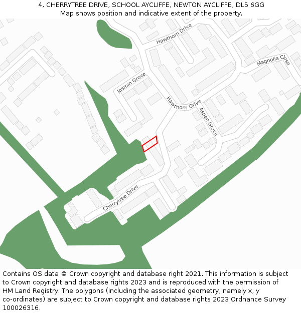 4, CHERRYTREE DRIVE, SCHOOL AYCLIFFE, NEWTON AYCLIFFE, DL5 6GG: Location map and indicative extent of plot