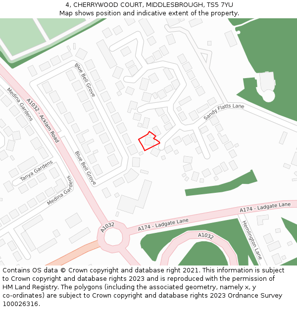 4, CHERRYWOOD COURT, MIDDLESBROUGH, TS5 7YU: Location map and indicative extent of plot