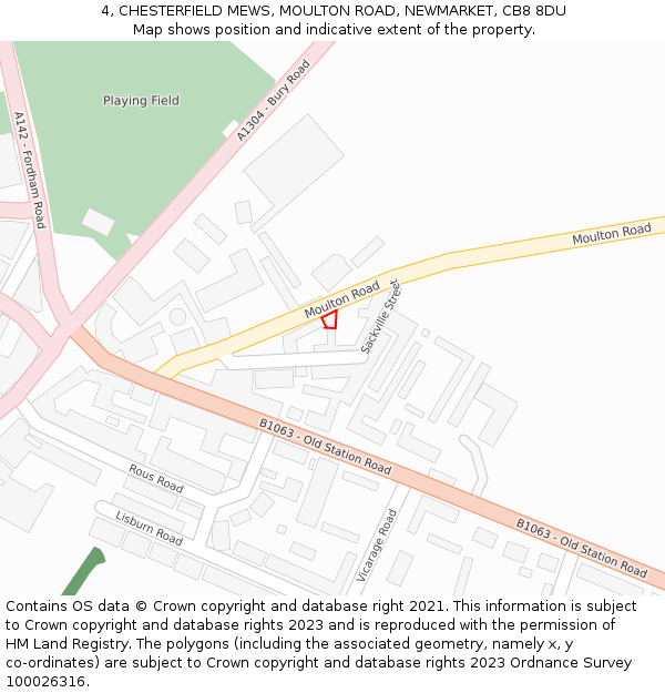 4, CHESTERFIELD MEWS, MOULTON ROAD, NEWMARKET, CB8 8DU: Location map and indicative extent of plot