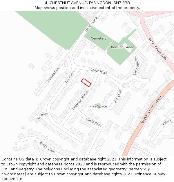 4, CHESTNUT AVENUE, FARINGDON, SN7 8BB: Location map and indicative extent of plot