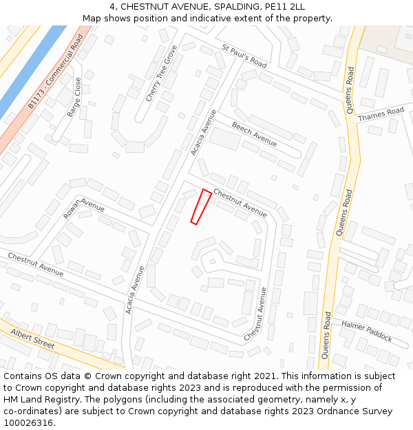 4, CHESTNUT AVENUE, SPALDING, PE11 2LL: Location map and indicative extent of plot