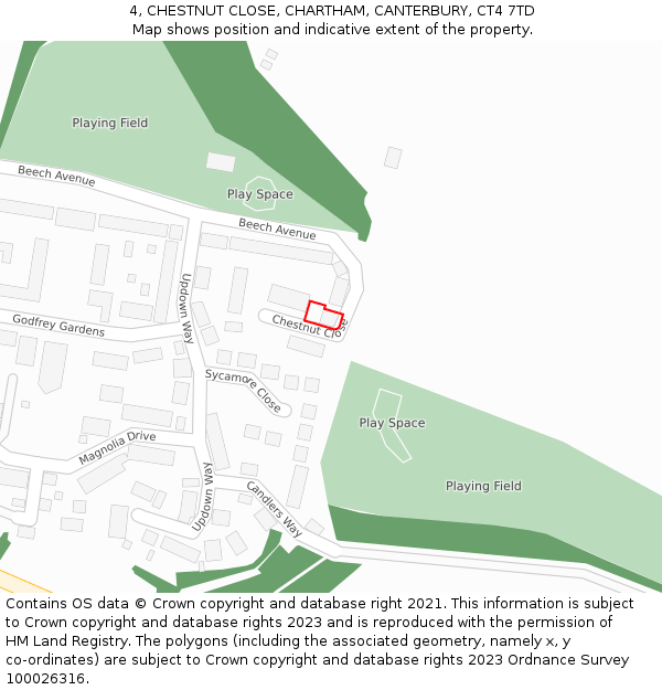 4, CHESTNUT CLOSE, CHARTHAM, CANTERBURY, CT4 7TD: Location map and indicative extent of plot