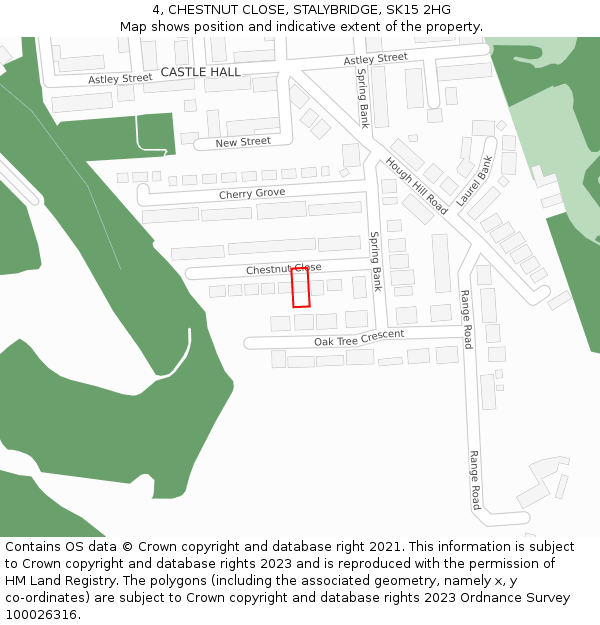 4, CHESTNUT CLOSE, STALYBRIDGE, SK15 2HG: Location map and indicative extent of plot