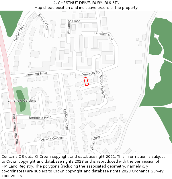 4, CHESTNUT DRIVE, BURY, BL9 6TN: Location map and indicative extent of plot