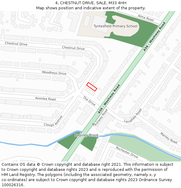 4, CHESTNUT DRIVE, SALE, M33 4HH: Location map and indicative extent of plot