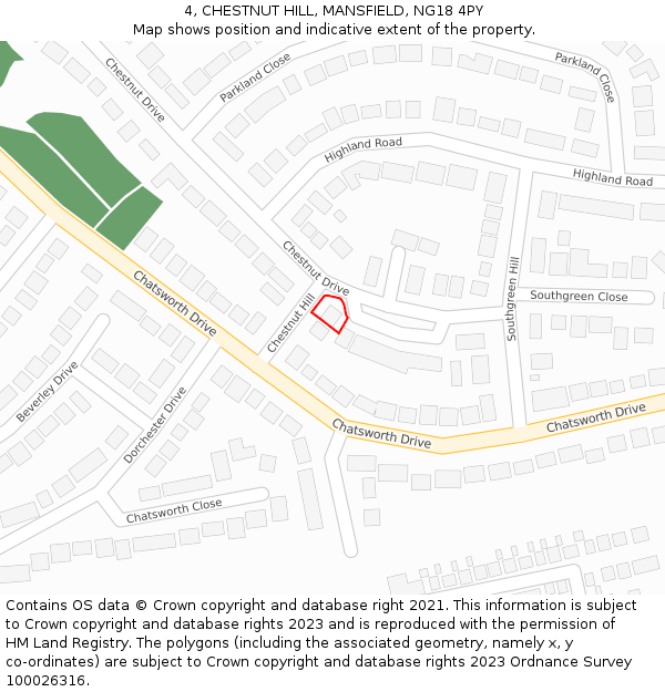 4, CHESTNUT HILL, MANSFIELD, NG18 4PY: Location map and indicative extent of plot