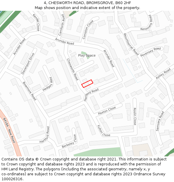 4, CHESWORTH ROAD, BROMSGROVE, B60 2HF: Location map and indicative extent of plot