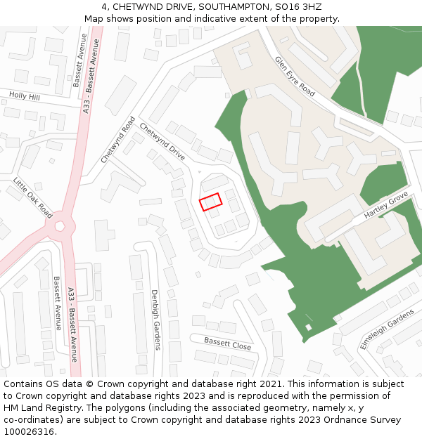 4, CHETWYND DRIVE, SOUTHAMPTON, SO16 3HZ: Location map and indicative extent of plot