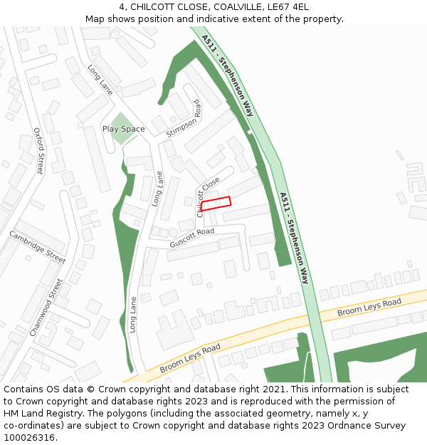 4, CHILCOTT CLOSE, COALVILLE, LE67 4EL: Location map and indicative extent of plot