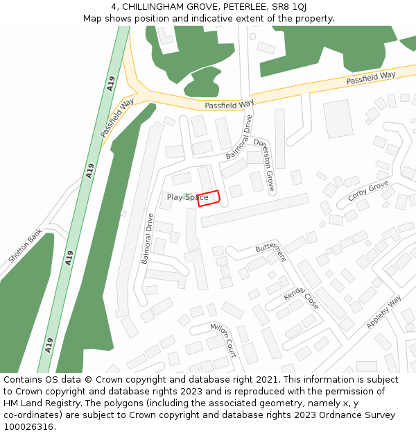 4, CHILLINGHAM GROVE, PETERLEE, SR8 1QJ: Location map and indicative extent of plot