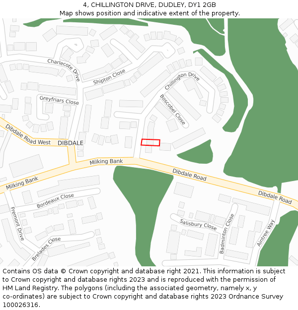 4, CHILLINGTON DRIVE, DUDLEY, DY1 2GB: Location map and indicative extent of plot