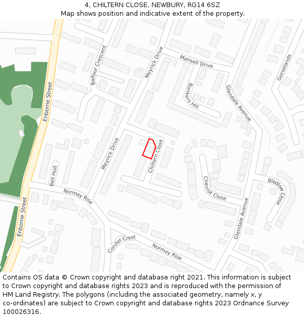 4, CHILTERN CLOSE, NEWBURY, RG14 6SZ: Location map and indicative extent of plot