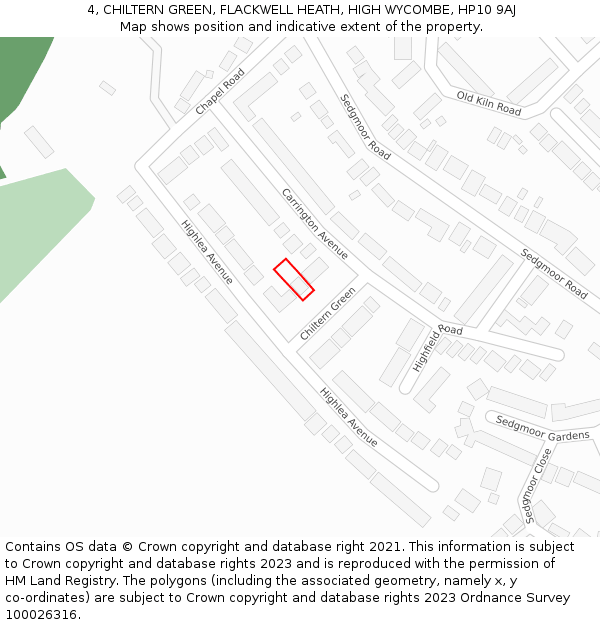 4, CHILTERN GREEN, FLACKWELL HEATH, HIGH WYCOMBE, HP10 9AJ: Location map and indicative extent of plot