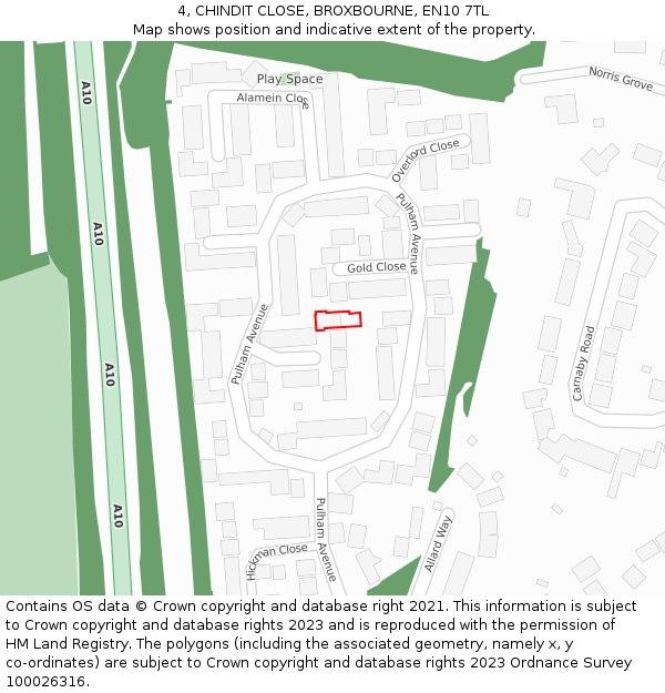 4, CHINDIT CLOSE, BROXBOURNE, EN10 7TL: Location map and indicative extent of plot