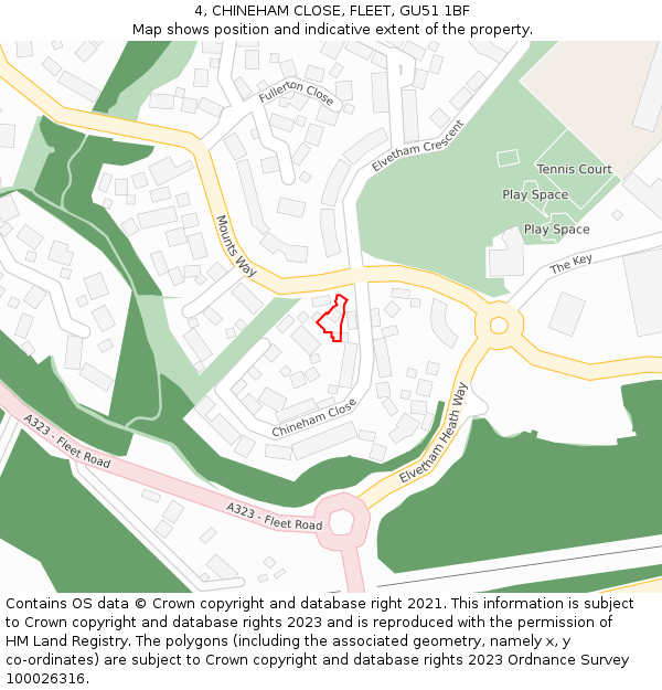 4, CHINEHAM CLOSE, FLEET, GU51 1BF: Location map and indicative extent of plot