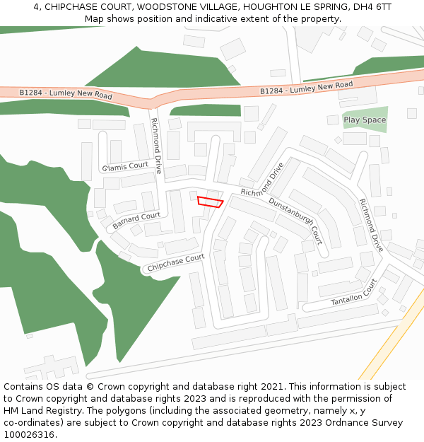 4, CHIPCHASE COURT, WOODSTONE VILLAGE, HOUGHTON LE SPRING, DH4 6TT: Location map and indicative extent of plot