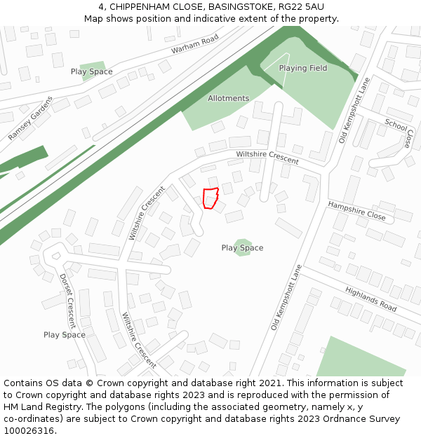 4, CHIPPENHAM CLOSE, BASINGSTOKE, RG22 5AU: Location map and indicative extent of plot