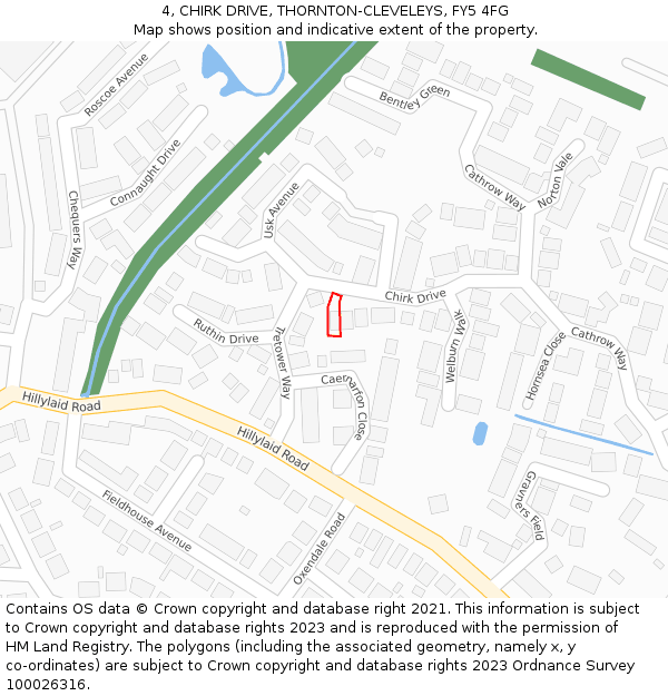 4, CHIRK DRIVE, THORNTON-CLEVELEYS, FY5 4FG: Location map and indicative extent of plot