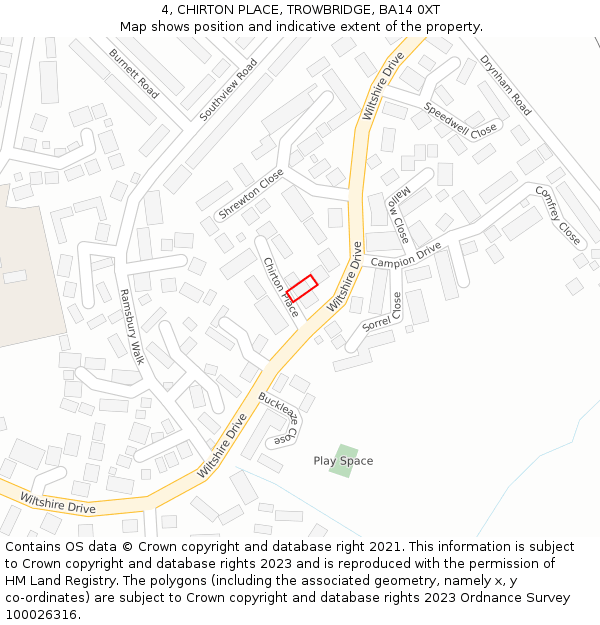 4, CHIRTON PLACE, TROWBRIDGE, BA14 0XT: Location map and indicative extent of plot