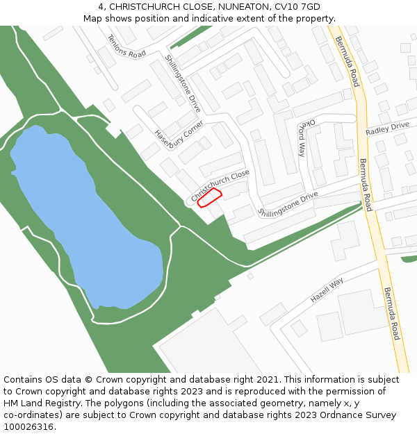 4, CHRISTCHURCH CLOSE, NUNEATON, CV10 7GD: Location map and indicative extent of plot