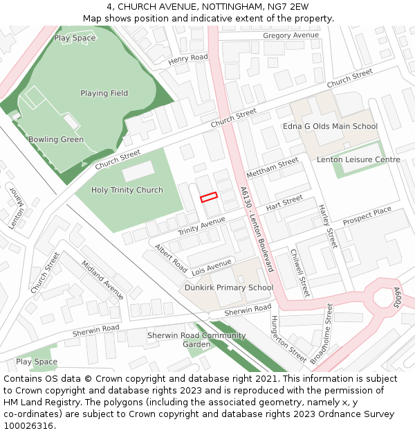 4, CHURCH AVENUE, NOTTINGHAM, NG7 2EW: Location map and indicative extent of plot