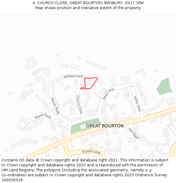 4, CHURCH CLOSE, GREAT BOURTON, BANBURY, OX17 1RW: Location map and indicative extent of plot