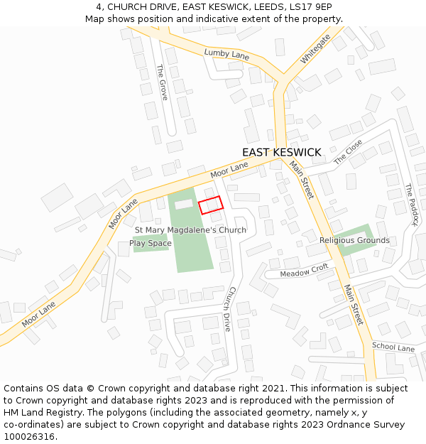 4, CHURCH DRIVE, EAST KESWICK, LEEDS, LS17 9EP: Location map and indicative extent of plot