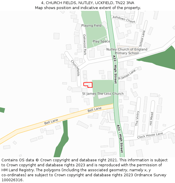 4, CHURCH FIELDS, NUTLEY, UCKFIELD, TN22 3NA: Location map and indicative extent of plot