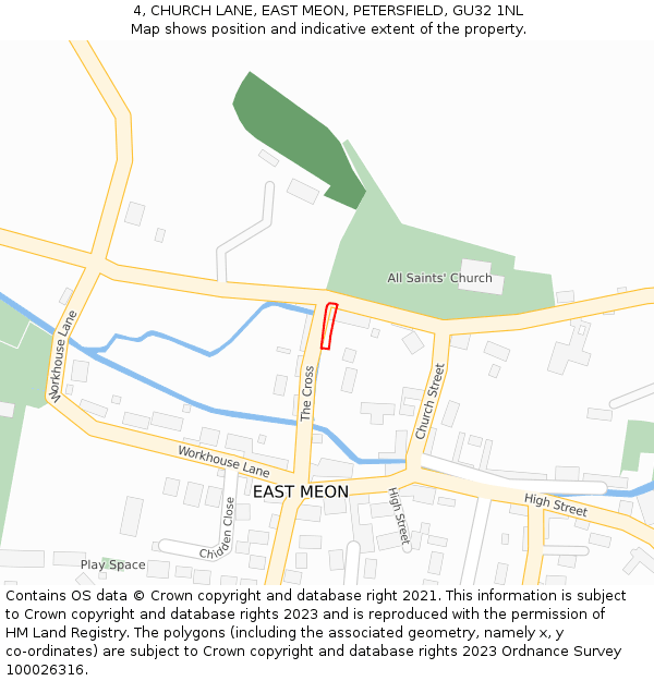 4, CHURCH LANE, EAST MEON, PETERSFIELD, GU32 1NL: Location map and indicative extent of plot