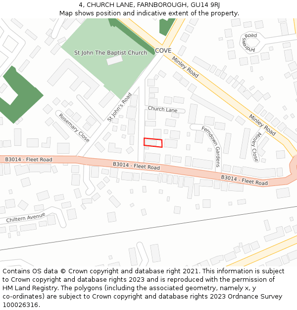 4, CHURCH LANE, FARNBOROUGH, GU14 9RJ: Location map and indicative extent of plot